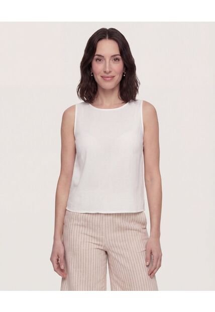 Blusa Manga Sisa Cuello Redondo  Para Mujer Beige Ostu