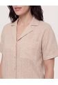 Camisa Boxy Cuello Resort  Para Mujer Beige Ostu de Ostu
