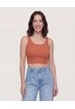 Camiseta Cropped En Rib Con Botones  Para Mujer Terracota Ostu de Ostu