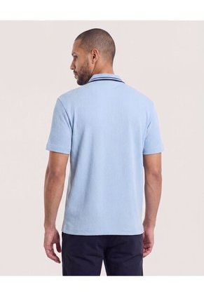 Polo Texturizado Cuello Contraste  Para Hombre Azul Ostu