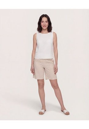 Blusa Manga Sisa Cuello Redondo  Para Mujer Beige Ostu