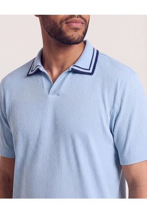 Polo Texturizado Cuello Contraste  Para Hombre Azul Ostu