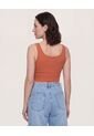 Camiseta Cropped En Rib Con Botones  Para Mujer Terracota Ostu de Ostu