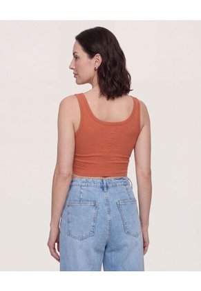 Camiseta Cropped En Rib Con Botones  Para Mujer Terracota Ostu