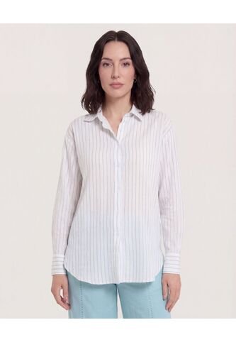 Camisa Rayas Manga Larga  Para Mujer Azul Ostu Ostu