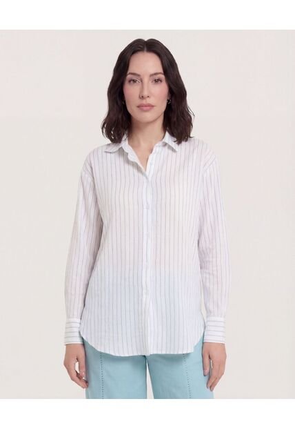 Camisa Rayas Manga Larga  Para Mujer Azul Ostu