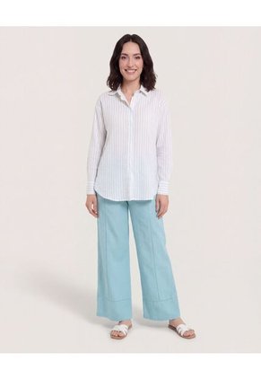 Camisa Rayas Manga Larga  Para Mujer Azul Ostu