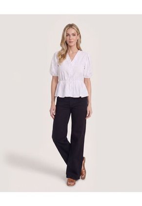 Blusa Manga Corta Texturizada  Para Mujer Blanco Ostu