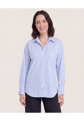 Camisa Manga Larga A Rayas  Para Mujer Azul Ostu Ostu