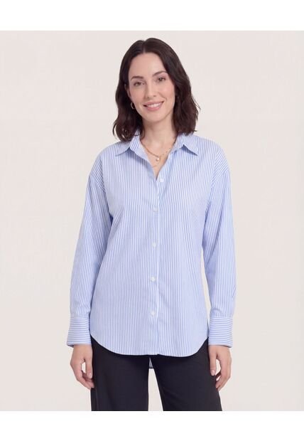 Camisa Manga Larga A Rayas  Para Mujer Azul Ostu