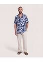 Camisa Resort Estampada  Para Hombre Azul Ostu de Ostu