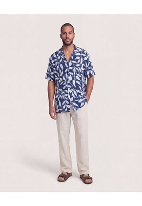 Camisa Resort Estampada  Para Hombre Azul Ostu