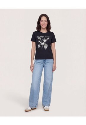 Camiseta Basica Screen  Para Mujer Negro Ostu