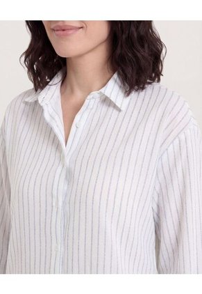 Camisa Rayas Manga Larga  Para Mujer Azul Ostu