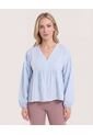 Blusa Manga Larga Escote En V  Para Mujer Azul Ostu de Ostu