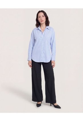 Camisa Manga Larga A Rayas  Para Mujer Azul Ostu