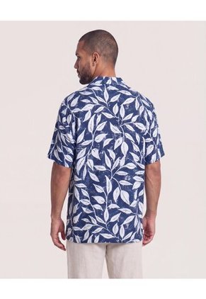 Camisa Resort Estampada  Para Hombre Azul Ostu