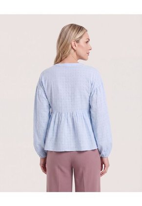 Blusa Manga Larga Escote En V  Para Mujer Azul Ostu