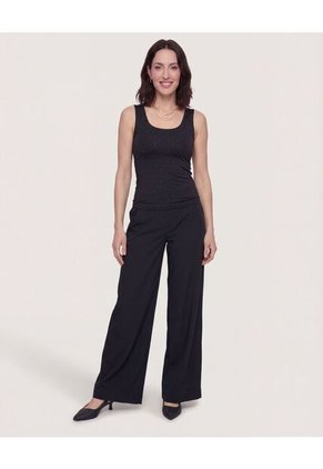 Top Basico Hombro Ancho Estampado  Para Mujer Negro Ostu