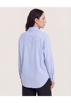 Camisa Manga Larga A Rayas  Para Mujer Azul Ostu