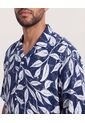 Camisa Resort Estampada  Para Hombre Azul Ostu de Ostu