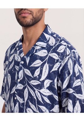 Camisa Resort Estampada  Para Hombre Azul Ostu