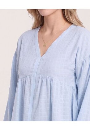 Blusa Manga Larga Escote En V  Para Mujer Azul Ostu