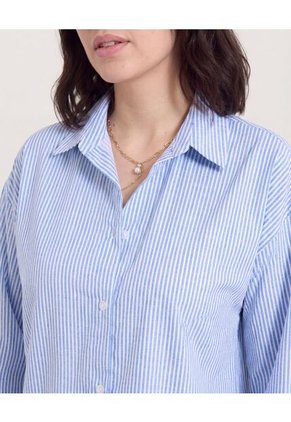 Camisa Manga Larga A Rayas  Para Mujer Azul Ostu