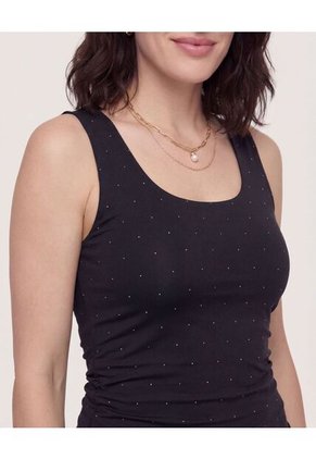 Top Basico Hombro Ancho Estampado  Para Mujer Negro Ostu