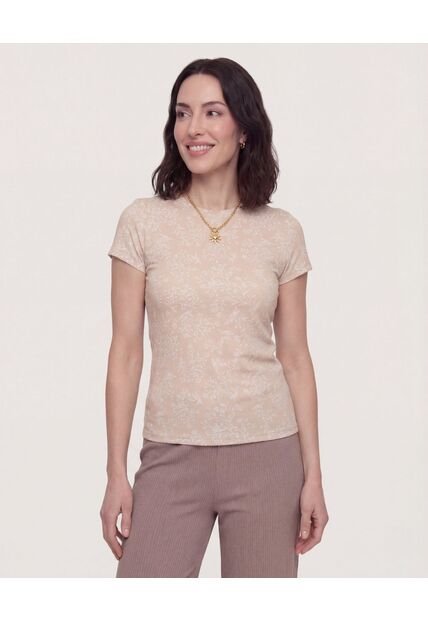 Camiseta Estampada Manga Corta  Para Mujer Beige Ostu