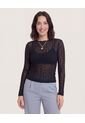 Camiseta Textura Malla Manga Larga  Para Mujer Negro Ostu de Ostu