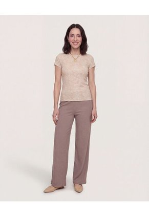 Camiseta Estampada Manga Corta  Para Mujer Beige Ostu