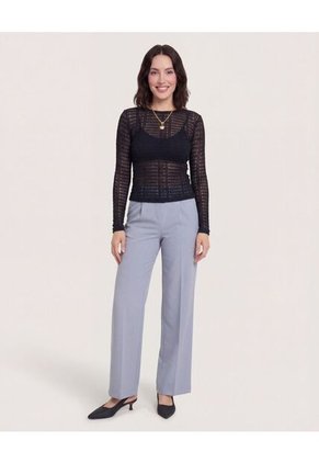 Camiseta Textura Malla Manga Larga  Para Mujer Negro Ostu