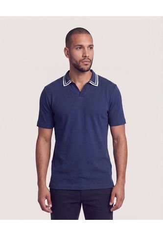 Polo Texturizado Cuello Contraste  Para Hombre Azul Ostu Ostu