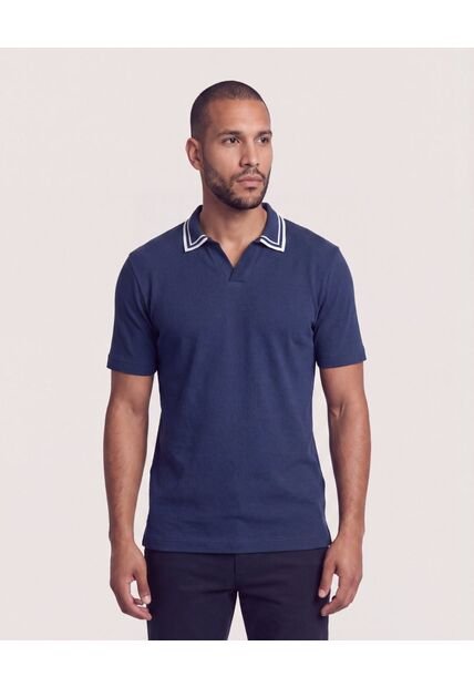 Polo Texturizado Cuello Contraste  Para Hombre Azul Ostu