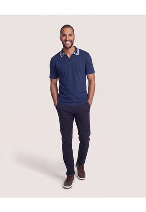 Polo Texturizado Cuello Contraste  Para Hombre Azul Ostu