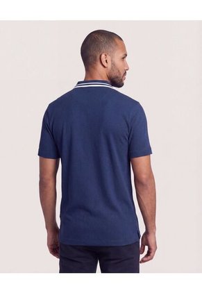 Polo Texturizado Cuello Contraste  Para Hombre Azul Ostu