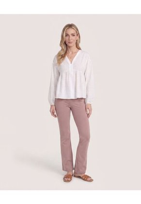 Blusa Manga Larga Escote En V  Para Mujer Crudo Ostu