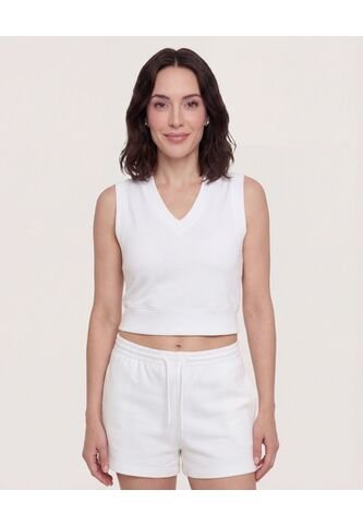 Chaleco Escote En V  Para Mujer Crema Ostu Ostu