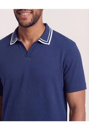 Polo Texturizado Cuello Contraste  Para Hombre Azul Ostu
