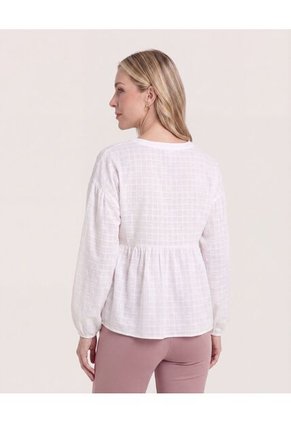 Blusa Manga Larga Escote En V  Para Mujer Crudo Ostu