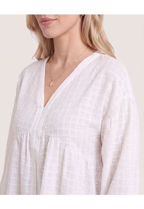 Blusa Manga Larga Escote En V  Para Mujer Crudo Ostu