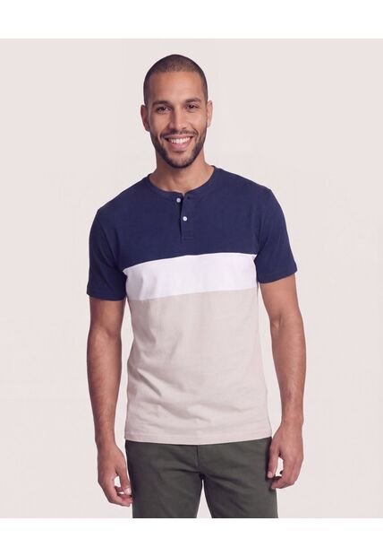 Camiseta Henley Bloques Color  Para Hombre Azul Ostu