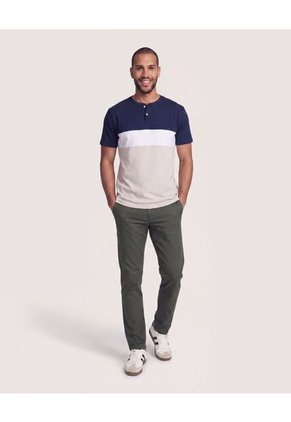 Camiseta Henley Bloques Color  Para Hombre Azul Ostu