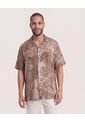 Camisa Resort Estampada  Para Hombre Café Ostu de Ostu