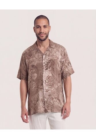 Camisa Resort Estampada  Para Hombre Café Ostu Ostu