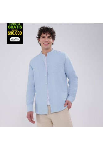 Camisa Para Hombre Manga Larga Con Bolsillo Color Azul Claro Marca Ostu #60010723 Ostu