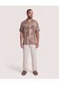 Camisa Resort Estampada  Para Hombre Café Ostu de Ostu