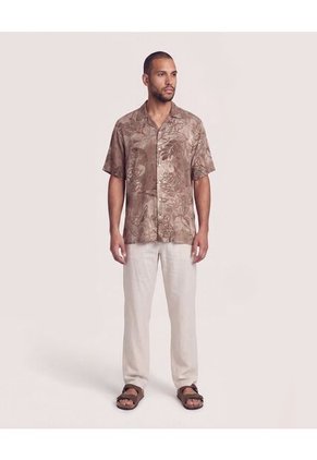 Camisa Resort Estampada  Para Hombre Café Ostu
