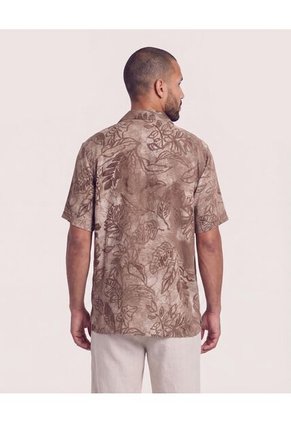 Camisa Resort Estampada  Para Hombre Café Ostu